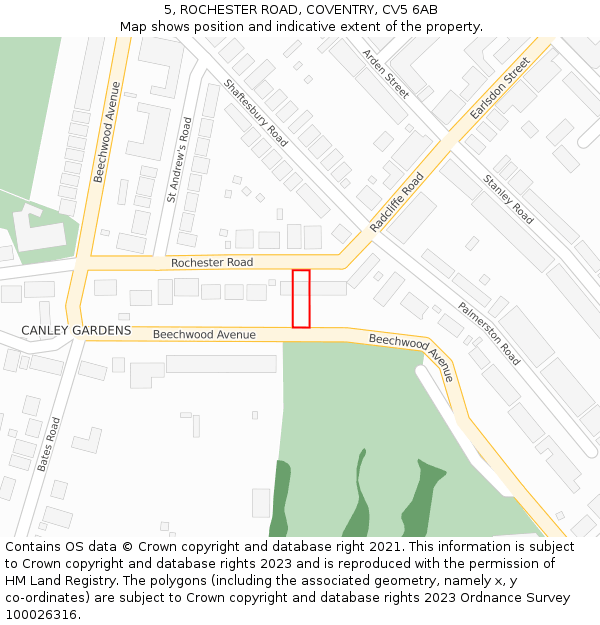 5, ROCHESTER ROAD, COVENTRY, CV5 6AB: Location map and indicative extent of plot
