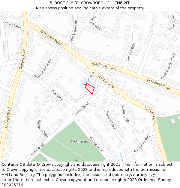 5, ROSE PLACE, CROWBOROUGH, TN6 2FR: Location map and indicative extent of plot