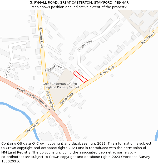 5, RYHALL ROAD, GREAT CASTERTON, STAMFORD, PE9 4AR: Location map and indicative extent of plot