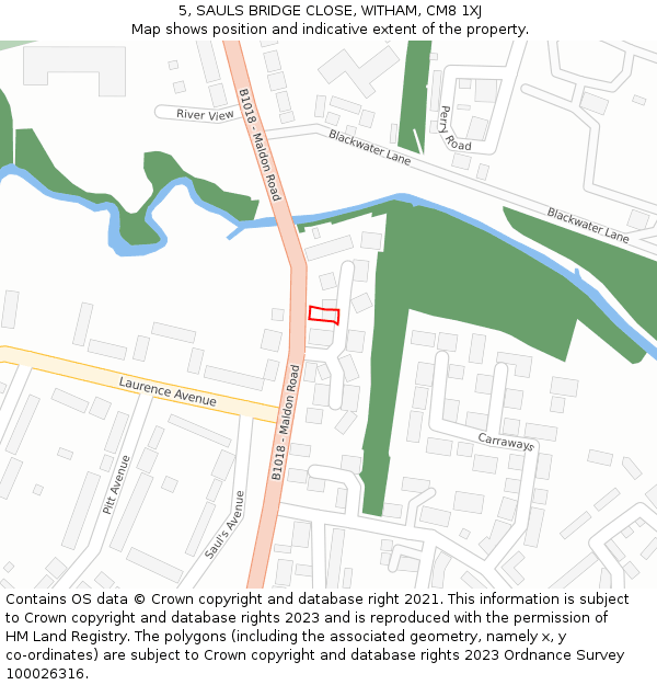 5, SAULS BRIDGE CLOSE, WITHAM, CM8 1XJ: Location map and indicative extent of plot