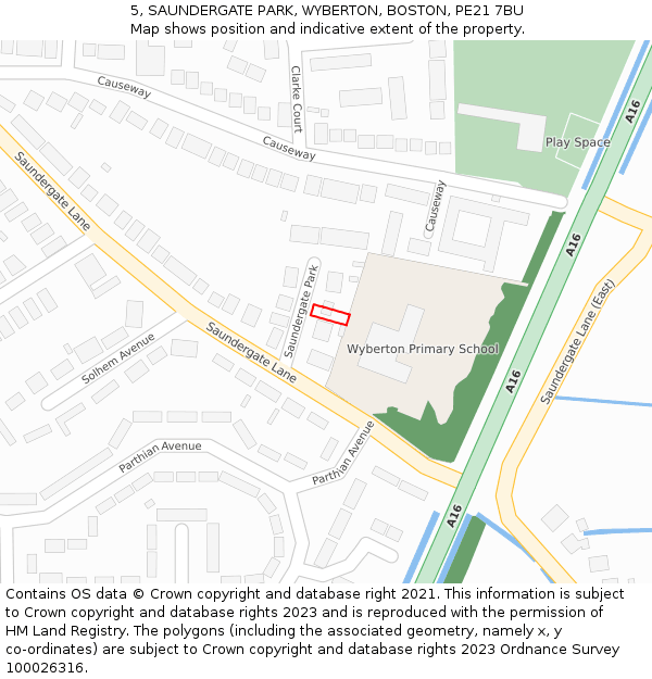 5, SAUNDERGATE PARK, WYBERTON, BOSTON, PE21 7BU: Location map and indicative extent of plot