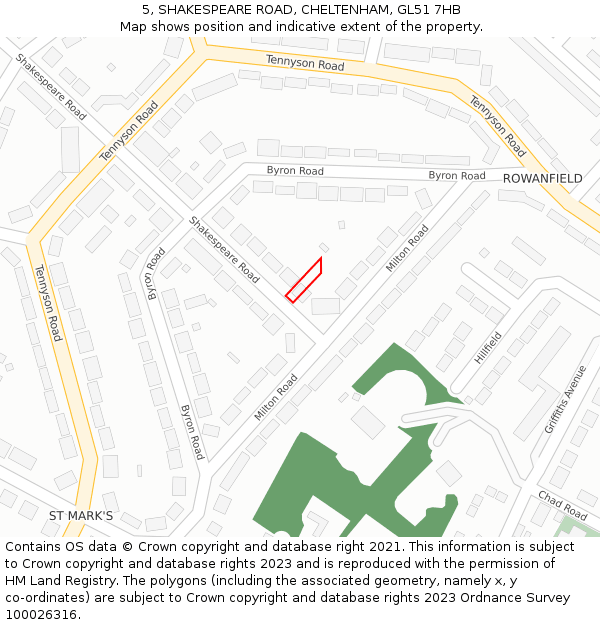 5, SHAKESPEARE ROAD, CHELTENHAM, GL51 7HB: Location map and indicative extent of plot