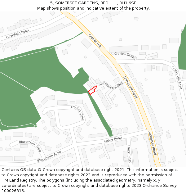 5, SOMERSET GARDENS, REDHILL, RH1 6SE: Location map and indicative extent of plot