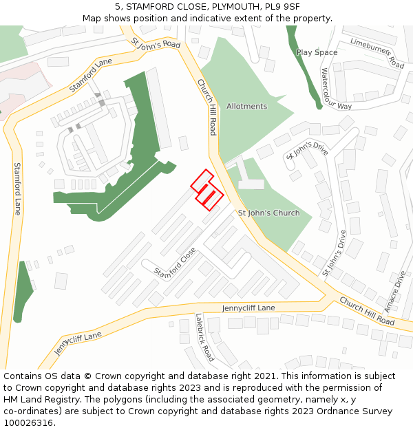 5, STAMFORD CLOSE, PLYMOUTH, PL9 9SF: Location map and indicative extent of plot