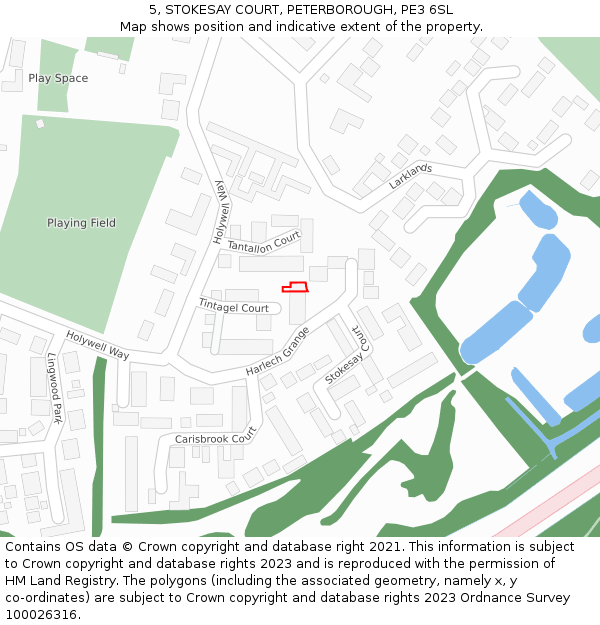 5, STOKESAY COURT, PETERBOROUGH, PE3 6SL: Location map and indicative extent of plot