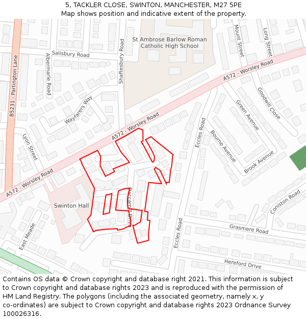 5, TACKLER CLOSE, SWINTON, MANCHESTER, M27 5PE: Location map and indicative extent of plot