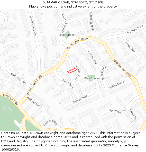 5, TAMAR GROVE, STAFFORD, ST17 9SL: Location map and indicative extent of plot