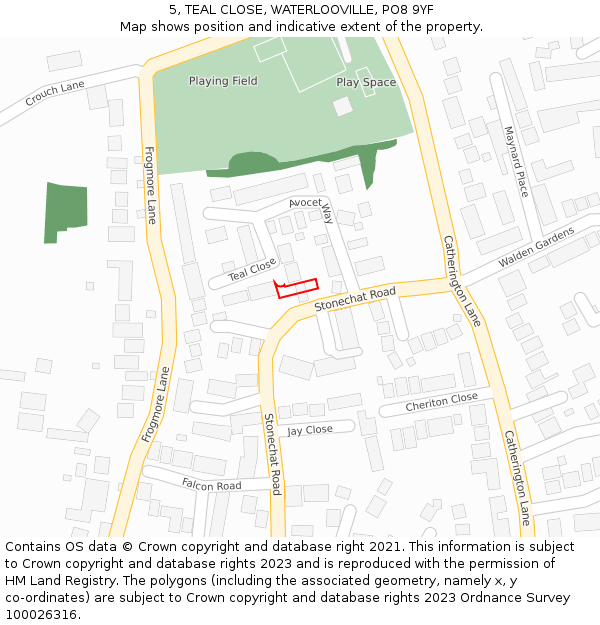 5, TEAL CLOSE, WATERLOOVILLE, PO8 9YF: Location map and indicative extent of plot