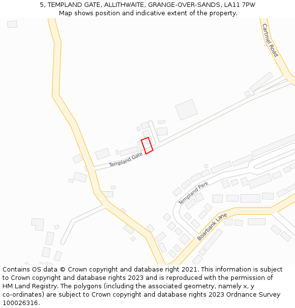 5, TEMPLAND GATE, ALLITHWAITE, GRANGE-OVER-SANDS, LA11 7PW: Location map and indicative extent of plot