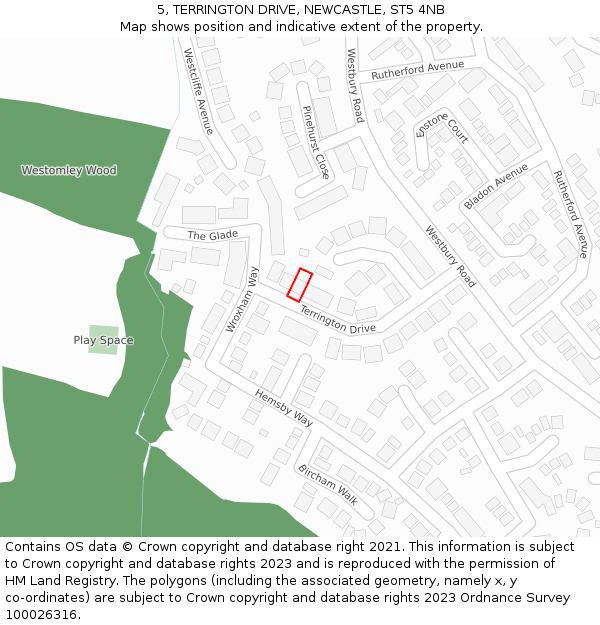 5, TERRINGTON DRIVE, NEWCASTLE, ST5 4NB: Location map and indicative extent of plot