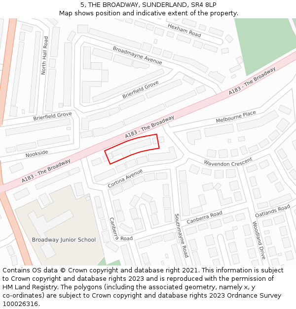 5, THE BROADWAY, SUNDERLAND, SR4 8LP: Location map and indicative extent of plot