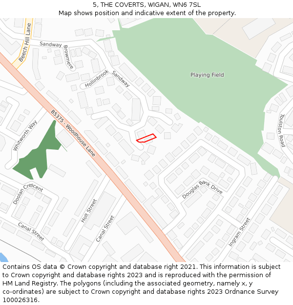 5, THE COVERTS, WIGAN, WN6 7SL: Location map and indicative extent of plot