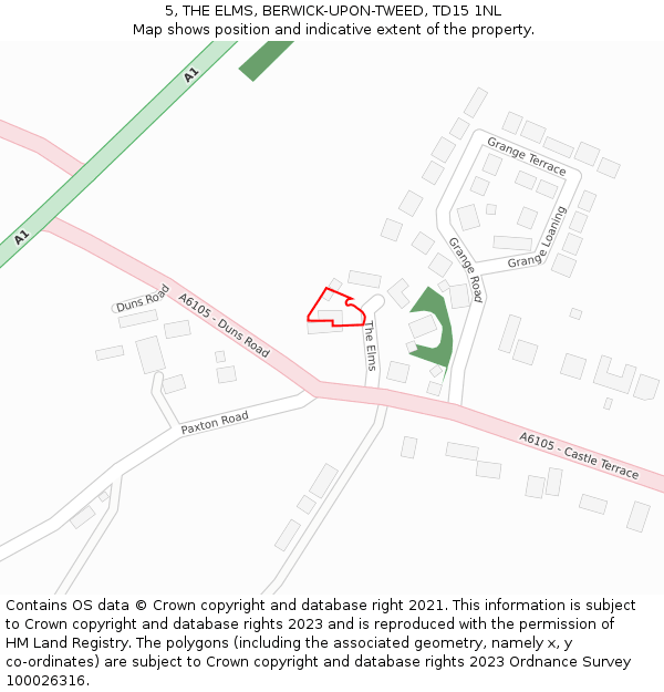 5, THE ELMS, BERWICK-UPON-TWEED, TD15 1NL: Location map and indicative extent of plot