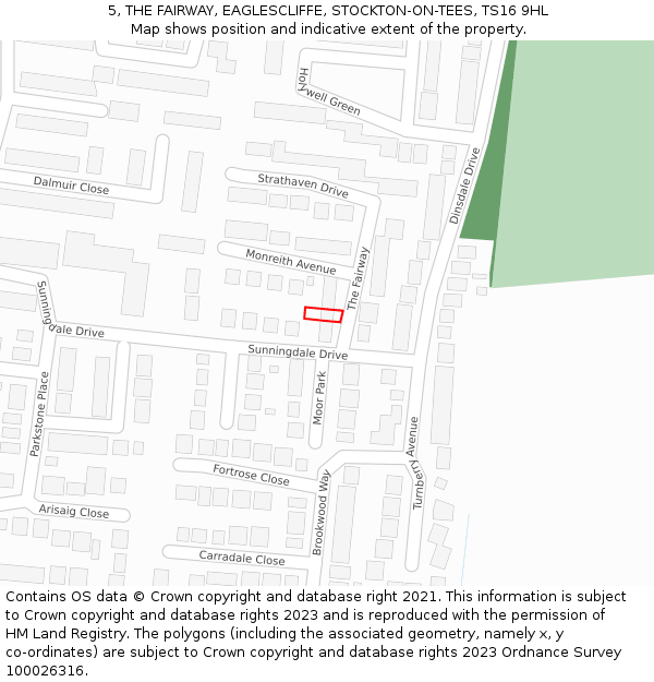 5, THE FAIRWAY, EAGLESCLIFFE, STOCKTON-ON-TEES, TS16 9HL: Location map and indicative extent of plot