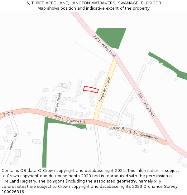 5, THREE ACRE LANE, LANGTON MATRAVERS, SWANAGE, BH19 3DR: Location map and indicative extent of plot