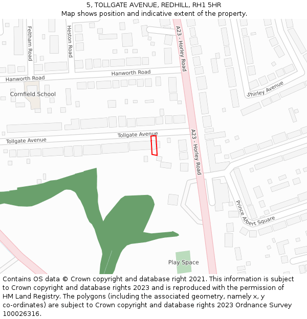 5, TOLLGATE AVENUE, REDHILL, RH1 5HR: Location map and indicative extent of plot