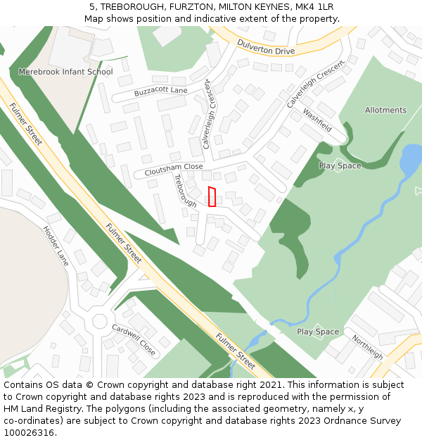 5, TREBOROUGH, FURZTON, MILTON KEYNES, MK4 1LR: Location map and indicative extent of plot