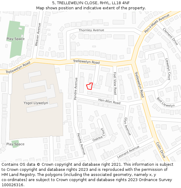 5, TRELLEWELYN CLOSE, RHYL, LL18 4NF: Location map and indicative extent of plot