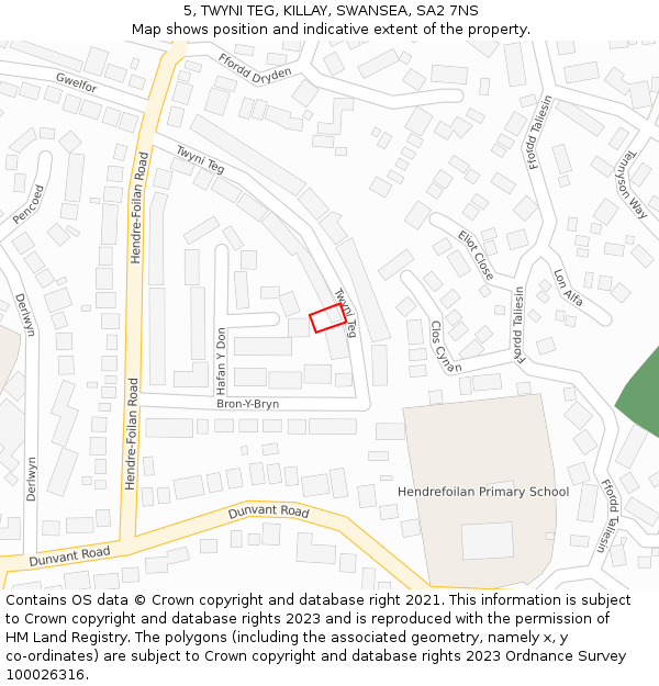 5, TWYNI TEG, KILLAY, SWANSEA, SA2 7NS: Location map and indicative extent of plot