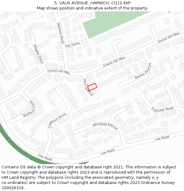 5, VAUX AVENUE, HARWICH, CO12 4XP: Location map and indicative extent of plot