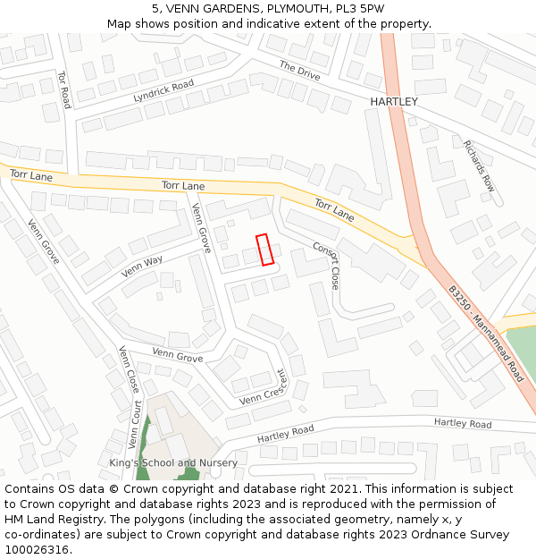 5, VENN GARDENS, PLYMOUTH, PL3 5PW: Location map and indicative extent of plot