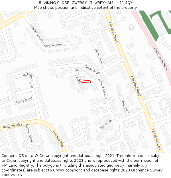 5, VIKING CLOSE, GWERSYLLT, WREXHAM, LL11 4QY: Location map and indicative extent of plot