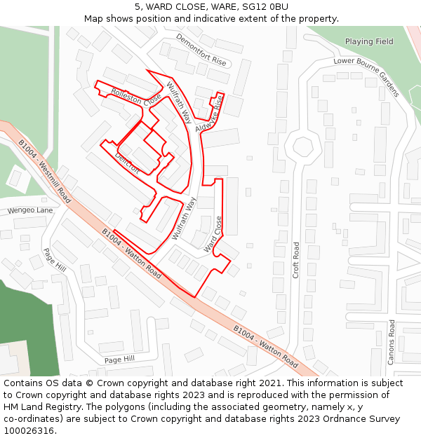 5, WARD CLOSE, WARE, SG12 0BU: Location map and indicative extent of plot