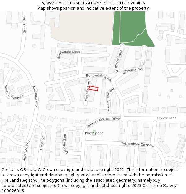 5, WASDALE CLOSE, HALFWAY, SHEFFIELD, S20 4HA: Location map and indicative extent of plot