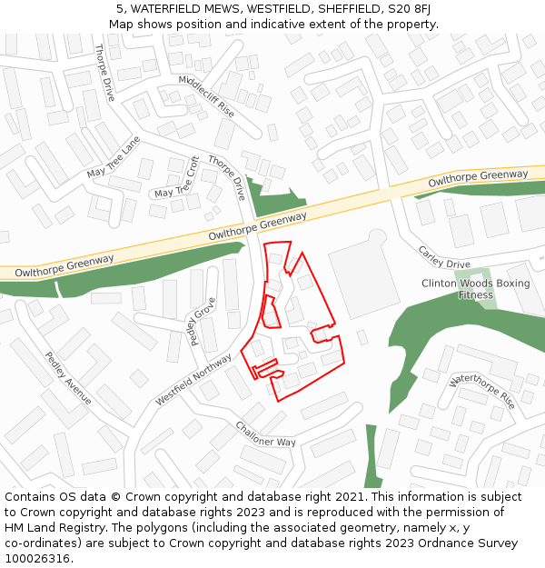 5, WATERFIELD MEWS, WESTFIELD, SHEFFIELD, S20 8FJ: Location map and indicative extent of plot