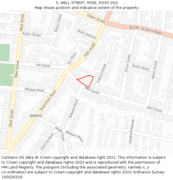 5, WELL STREET, RYDE, PO33 2SQ: Location map and indicative extent of plot