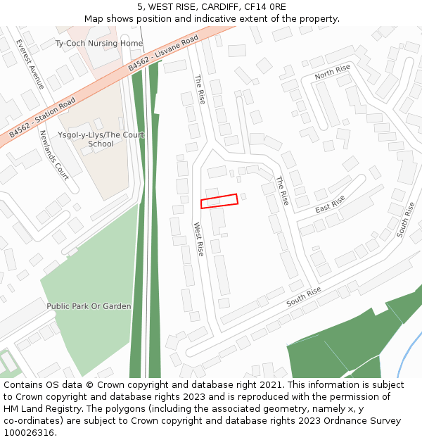 5, WEST RISE, CARDIFF, CF14 0RE: Location map and indicative extent of plot