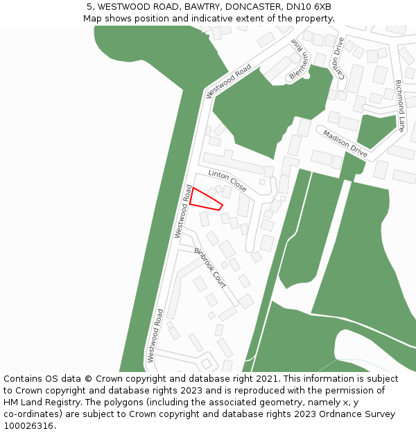 5, WESTWOOD ROAD, BAWTRY, DONCASTER, DN10 6XB: Location map and indicative extent of plot