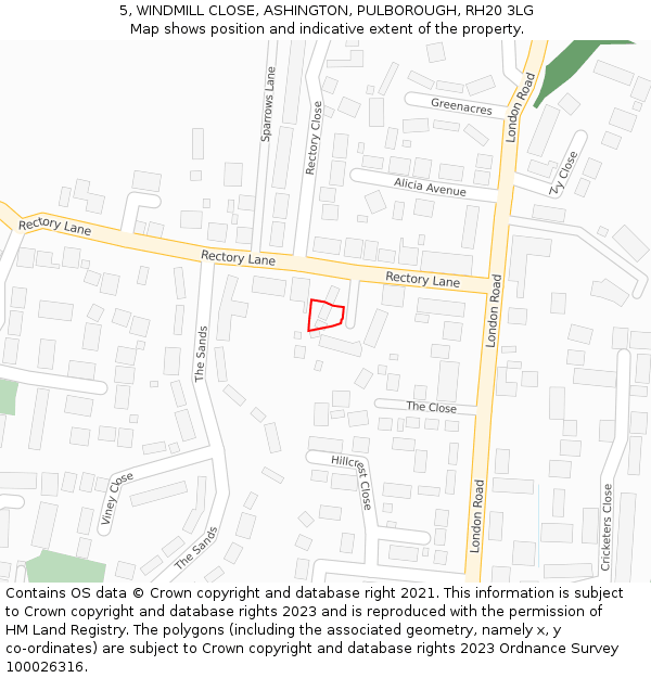 5, WINDMILL CLOSE, ASHINGTON, PULBOROUGH, RH20 3LG: Location map and indicative extent of plot