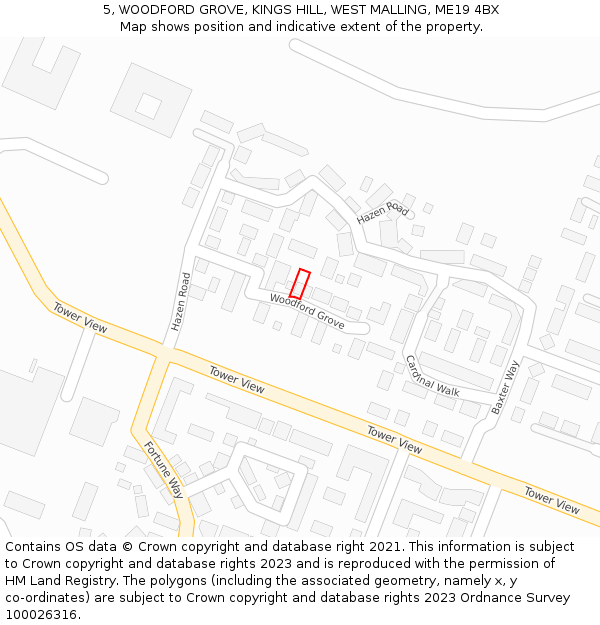 5, WOODFORD GROVE, KINGS HILL, WEST MALLING, ME19 4BX: Location map and indicative extent of plot