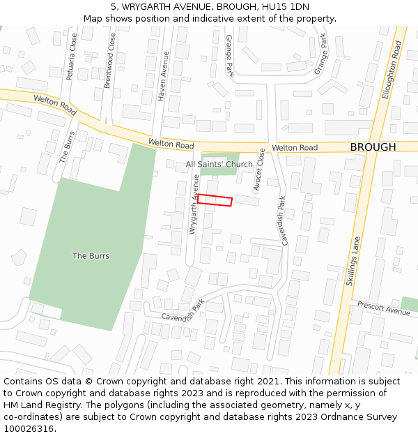 5, WRYGARTH AVENUE, BROUGH, HU15 1DN: Location map and indicative extent of plot