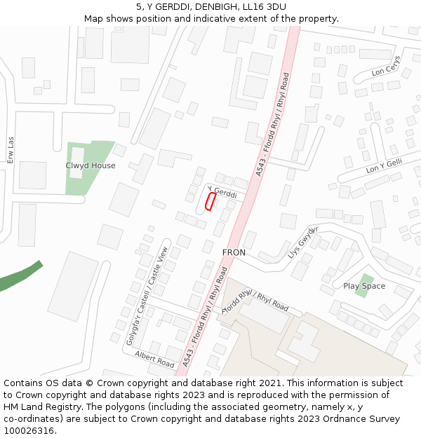 5, Y GERDDI, DENBIGH, LL16 3DU: Location map and indicative extent of plot