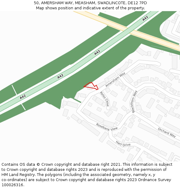 50, AMERSHAM WAY, MEASHAM, SWADLINCOTE, DE12 7PD: Location map and indicative extent of plot