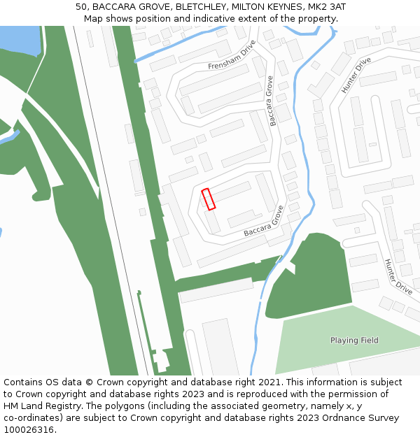 50, BACCARA GROVE, BLETCHLEY, MILTON KEYNES, MK2 3AT: Location map and indicative extent of plot