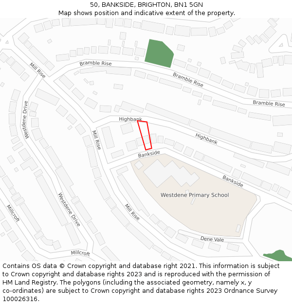 50, BANKSIDE, BRIGHTON, BN1 5GN: Location map and indicative extent of plot