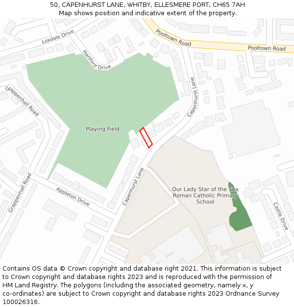 50, CAPENHURST LANE, WHITBY, ELLESMERE PORT, CH65 7AH: Location map and indicative extent of plot