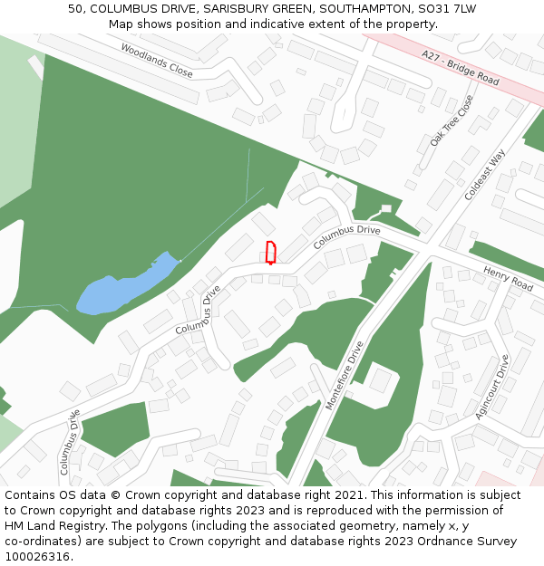 50, COLUMBUS DRIVE, SARISBURY GREEN, SOUTHAMPTON, SO31 7LW: Location map and indicative extent of plot