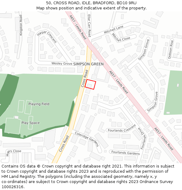 50, CROSS ROAD, IDLE, BRADFORD, BD10 9RU: Location map and indicative extent of plot