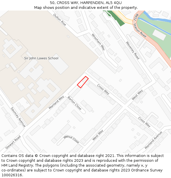 50, CROSS WAY, HARPENDEN, AL5 4QU: Location map and indicative extent of plot