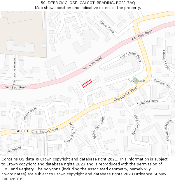 50, DERRICK CLOSE, CALCOT, READING, RG31 7AQ: Location map and indicative extent of plot