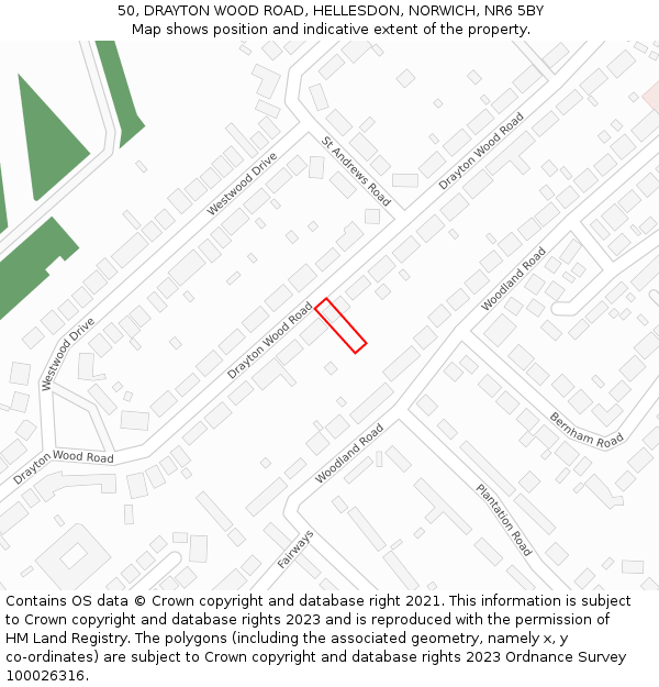 50, DRAYTON WOOD ROAD, HELLESDON, NORWICH, NR6 5BY: Location map and indicative extent of plot