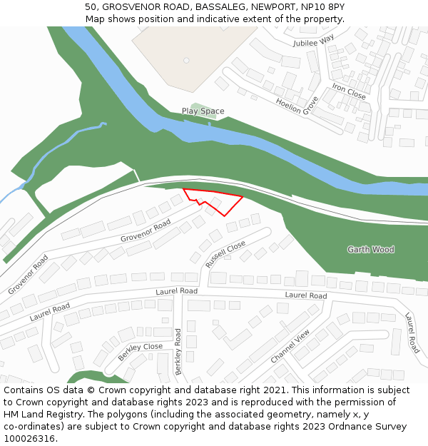 50, GROSVENOR ROAD, BASSALEG, NEWPORT, NP10 8PY: Location map and indicative extent of plot