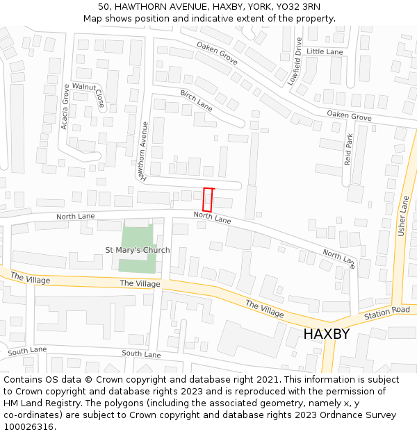 50, HAWTHORN AVENUE, HAXBY, YORK, YO32 3RN: Location map and indicative extent of plot