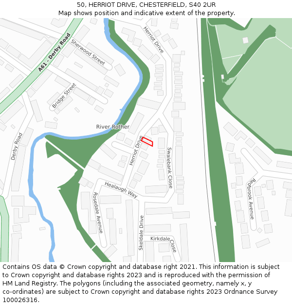 50, HERRIOT DRIVE, CHESTERFIELD, S40 2UR: Location map and indicative extent of plot