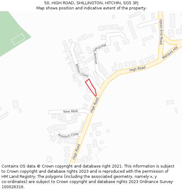 50, HIGH ROAD, SHILLINGTON, HITCHIN, SG5 3PJ: Location map and indicative extent of plot