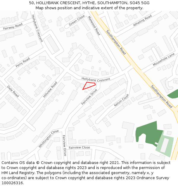 50, HOLLYBANK CRESCENT, HYTHE, SOUTHAMPTON, SO45 5GG: Location map and indicative extent of plot